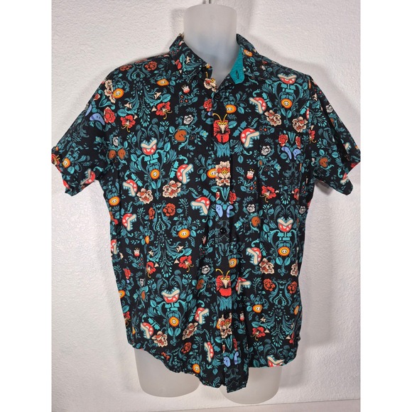 Nintendo Other - Nintendo Super Mario Bros Floral Damask Button Down Shirt Black Short Sleeve
